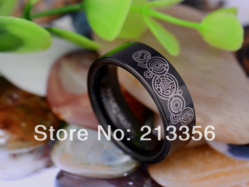 Cheap Price Free Shipping 2015 USA Hot Selling 8MM Black Pipe Doctor Who The Lord One Ring Mens' Tungsten Carbide Wedding Ring