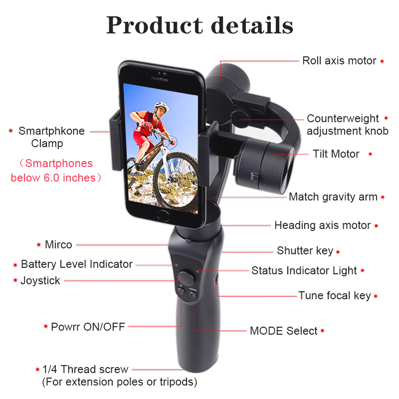 Orsda Gimbal Handheld Smartphone Wireless 3-Axle Phone Bluetooth Phone Stabilizer For iPhoneX 11 Smartphone Mobile Manual Zoom