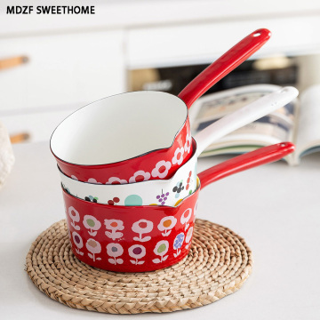 MDZF 1.5L Flowers Enamel Milk Pot Gas Stove Induction Cooke Breakfast Porridge Soup Pot Coffee Saucepan Kitchen Cookware