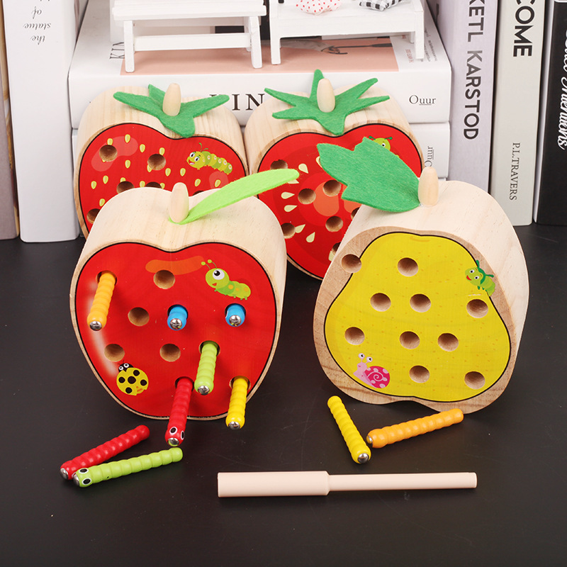 3d Montessori Wooden Toys Caterpillar Eats The Apple Kids Catch Worms Matching Puzzle Games Early Education Interactive Math Toy