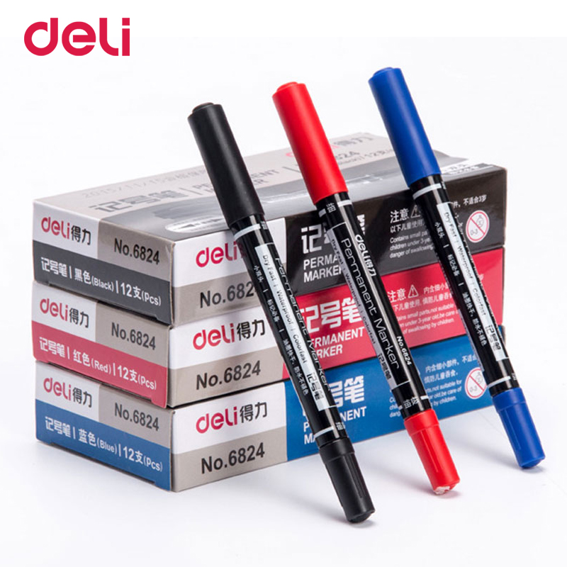 Deli wholesale 3pcs colored dual tip 0.5/1 mm fast dry permanent sign marker pens for fabric metal quality fineliner for drawing