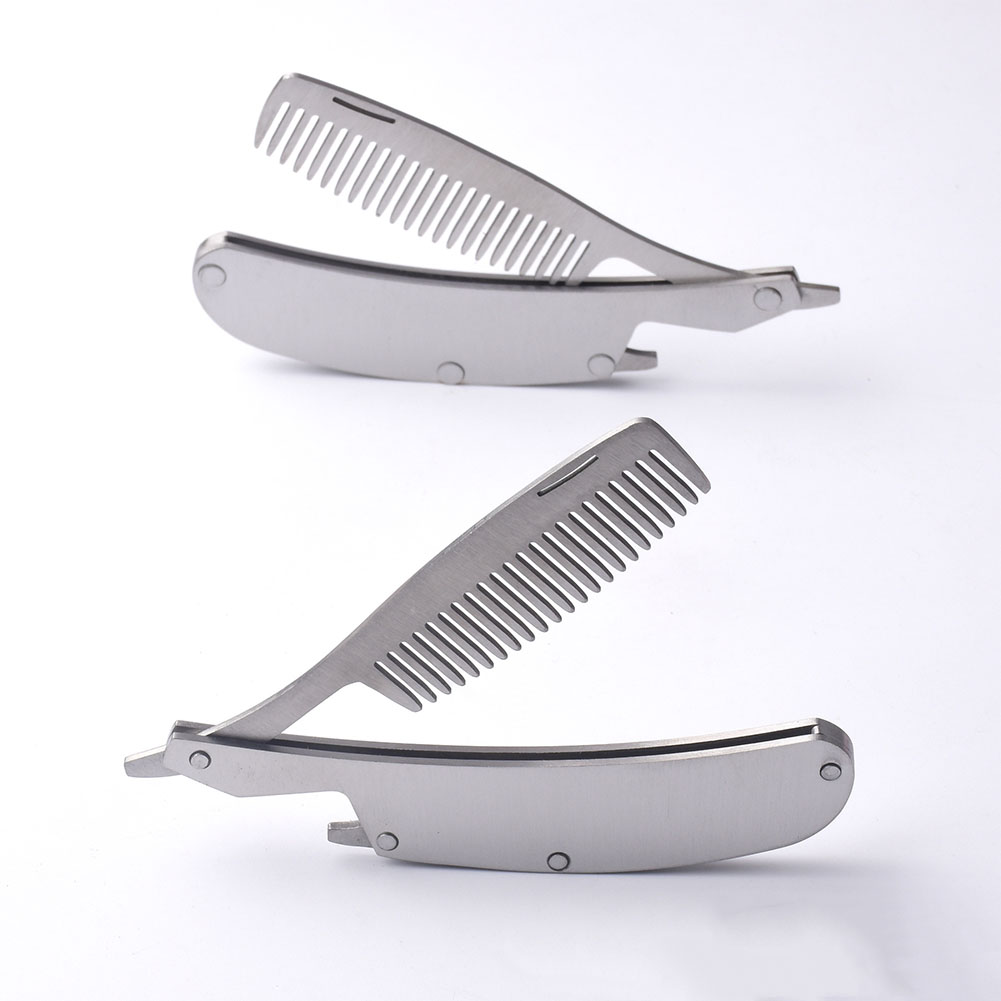 Man Mini Pocket Folding Comb Massage Brush Stainless Steel Portable Beard Care Tool Professional Oil Head Grooming Hair Styling