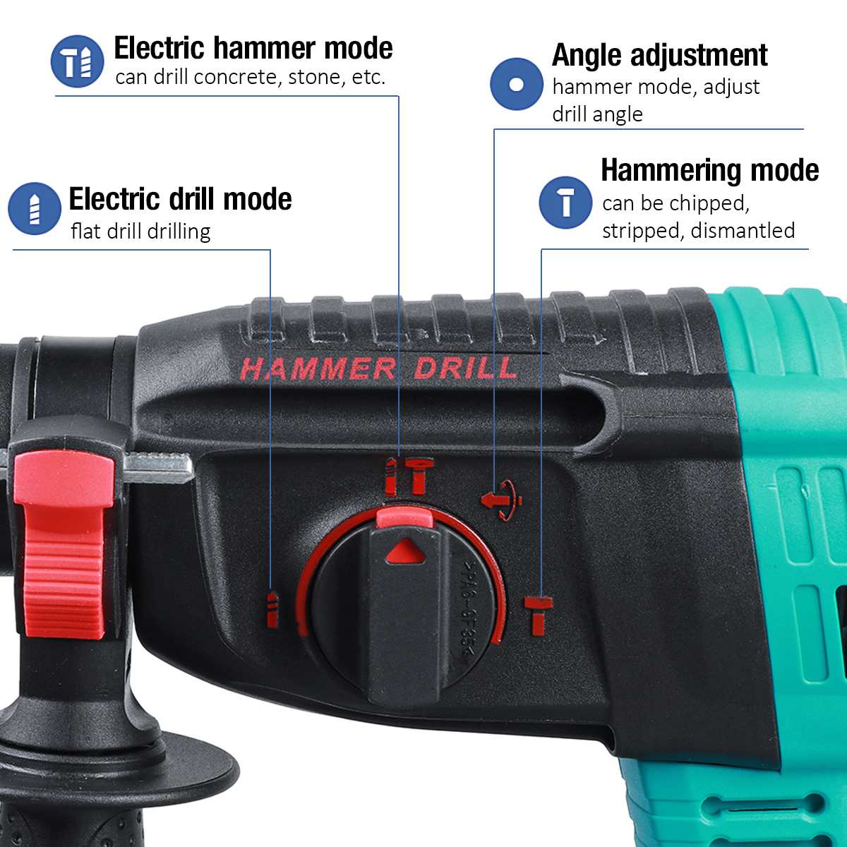 Brushless Electric Rotary Hammer Rechargeable Multifunction Electric Hammer Impact Power Drill Tool with Battery & Charger