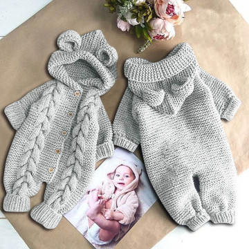 2020 Newborn Infant Baby Girl Boy Winter Warm Coat Knit Outwear Hooded Jumpsuit quality xmas long sleeve baby knitted rompers