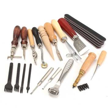 20pcs/set DIY Professional Leather Craft Tools Kit Hand Sewing Stitching Punch Carving Work Saddle Groover Set Accessories
