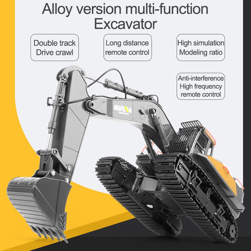 HuiNa 1592 1:14 RC Alloy Excavator 22CH Big RC Trucks Simulation Excavator Remote Control Track Engineering Vehicle Toy for Boy