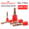 Drillforce 1PC Dia. 1.0-9.0mm HRC55 Solid Carbide Drill Bits Twist Drill Bit For Hard Alloy Machinery CNC Tool Stainless Steel