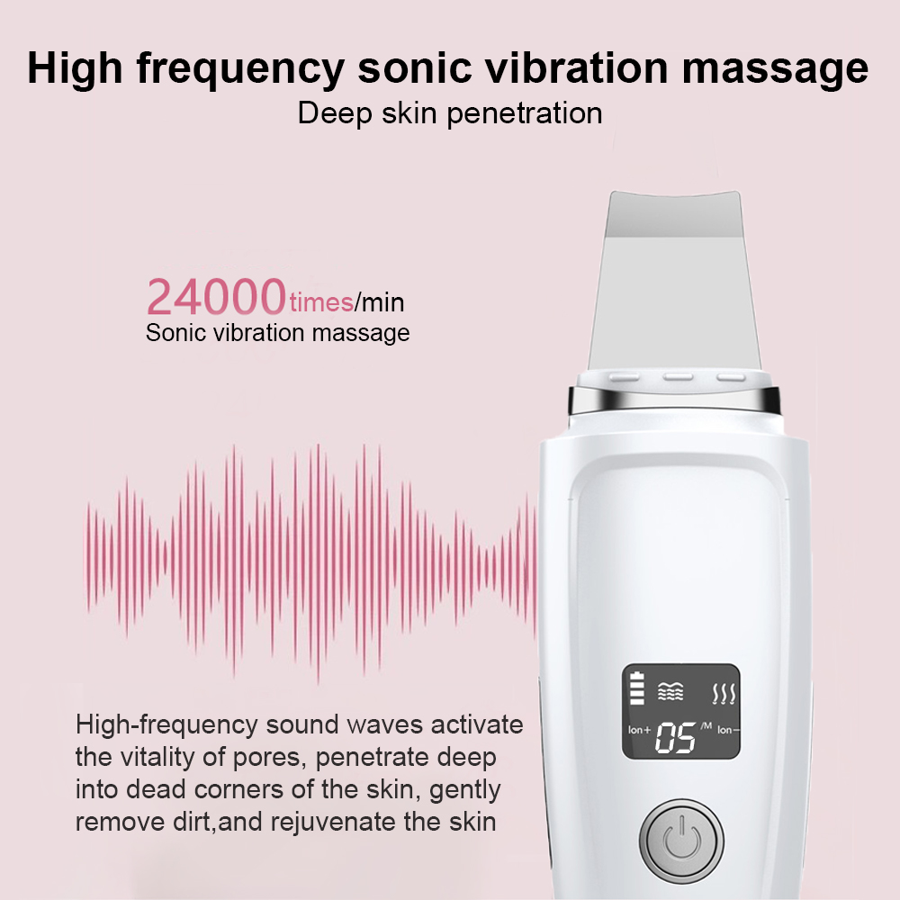 High Frequency Ultrasonic Skin Scrubber Ion Acne Blackhead Remover Peeling Shovel EMS Massager Face Lifting Tool Skin Care