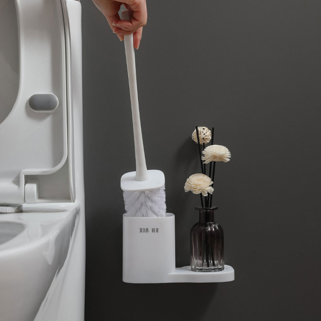 Wall Hanging Toilet Brush Wall-mounted Bathroom Toilet Brush Holder Set Clean Tool with Perforated Storage Base