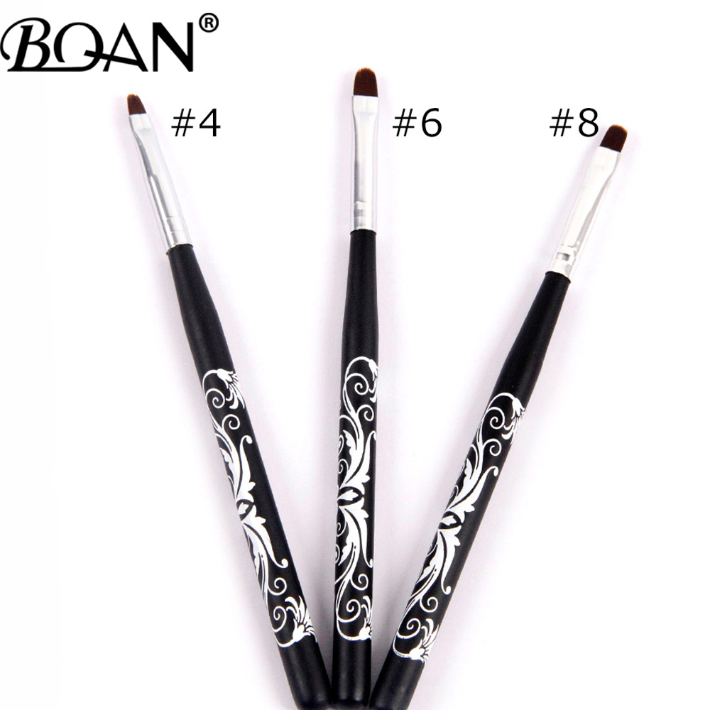 BQAN #4#6#8#10 Nail Art UV Gel Polish Paint Nail Brush Black Wooden Handle Carved Flowers Manicure Nail Tools