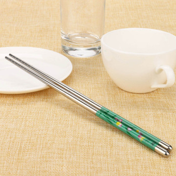 1Pair Chopsticks Length White Flower Pattern Stainless Steel Chopsticks Pair New Chinese Gift Garden Home