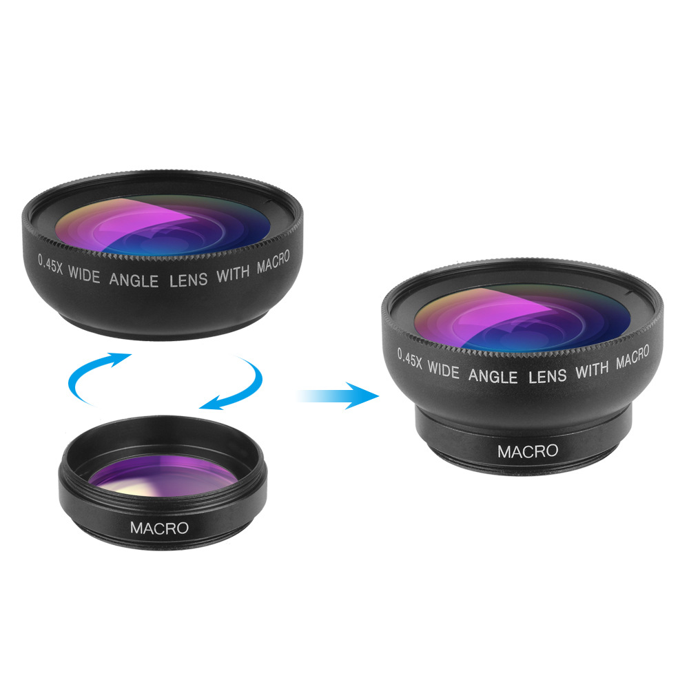 2-in-1 Mobile Phone Lenses Kits 0.45X Wide Angle Lens & 12.5X Super Macro HD Camera Lens Universal for iPhone XR 8 Android Phone