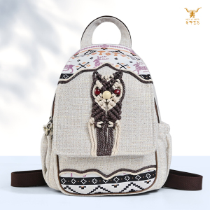 Boho Owl Embroidered Wax Woven Handmade Backpack