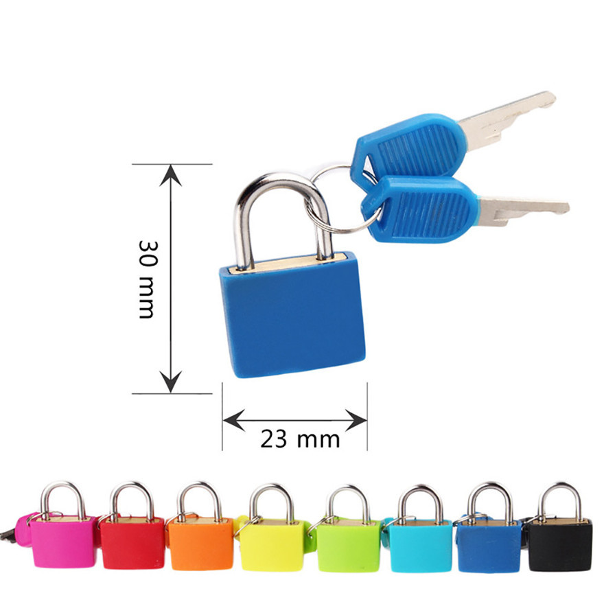New 6 colors Small Mini Strong Steel Padlock Travel Tiny Suitcase Lock with 2 Keys