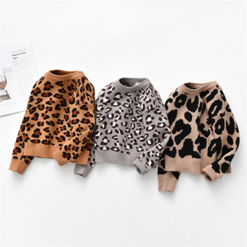 1-6 Years Kids Baby Sweaters Leopard Knitted Pullover Casual Long Sleeve Children Outwear Toddler Boy Girl Sweaters Tops