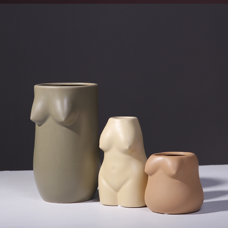 VILEAD Ceramic Woman Body Art Flower Vases Figurines Nordic Flowerpot Planter for Flowers Decorative Vases Modern For Interior