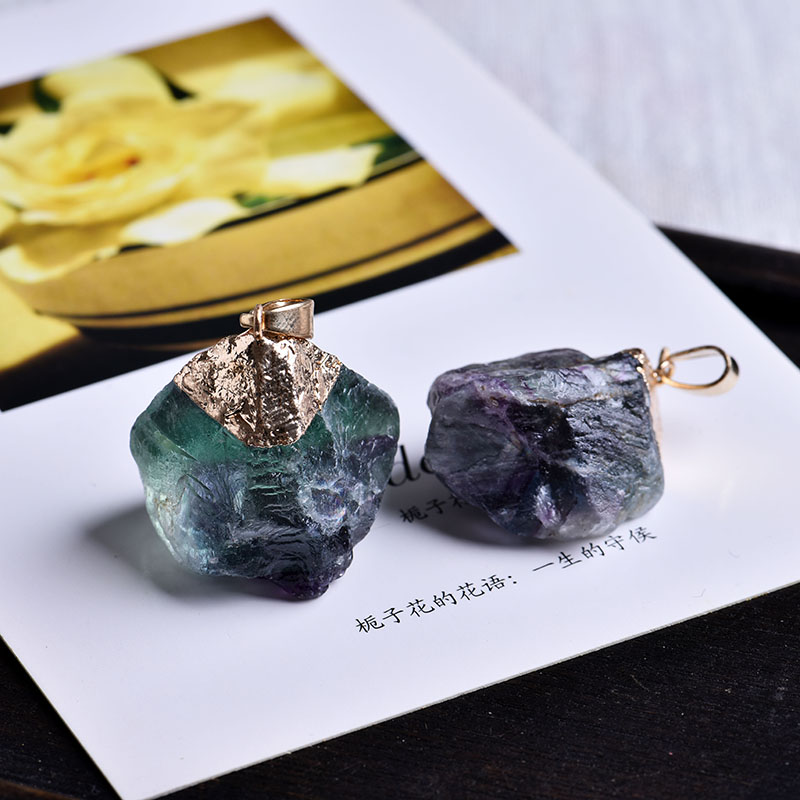 1PC natural colorful fluorite pendant crystal mineral jewelry chakra healing necklace fashion simple DIY fashion gift pendant