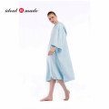 SPORTFUN Plush Microfiber Fast dry adult light blue color hooded surf poncho beach towel with pocket