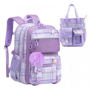 Cute Backpack for School Girls, Multi-Pockets,Large Capacity,Age 6-12(tote set)
