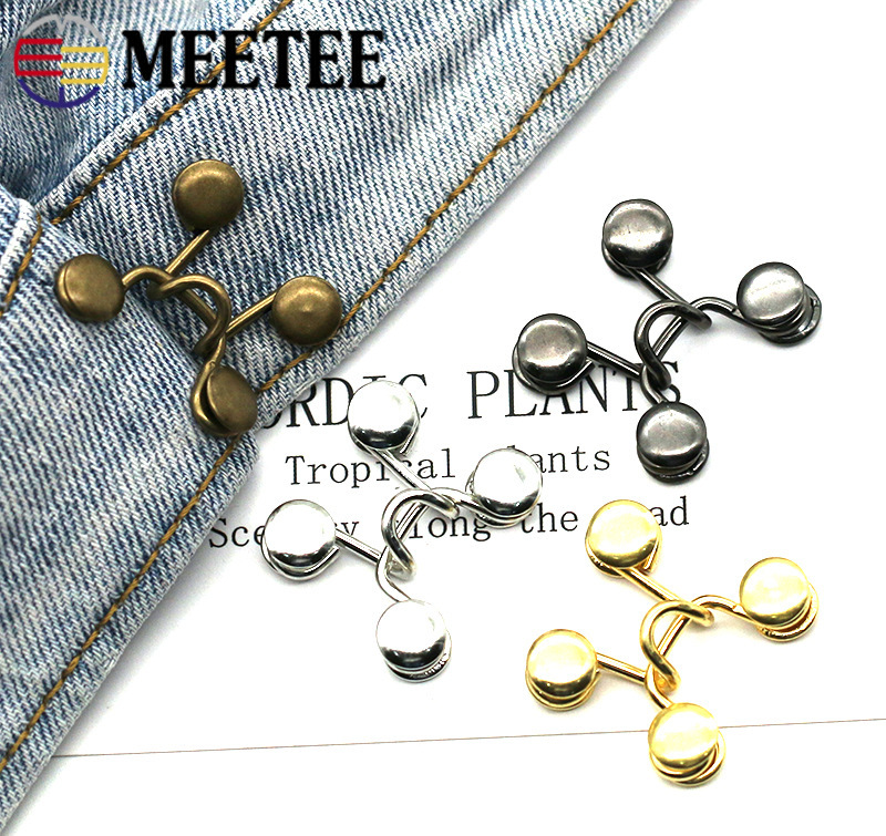 Meetee 30sets 27X28/32X28mm Metal Garment Hooks Jeans Waist Adjusting Buckle Removable Rivet Button DIY Invisible Adjust Button