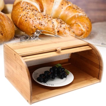 Bamboo Roll Top Wooden Flip-Baked Bread Box Dust-Proof Storage Bin Kitchen Food Storage Box Container Organizer