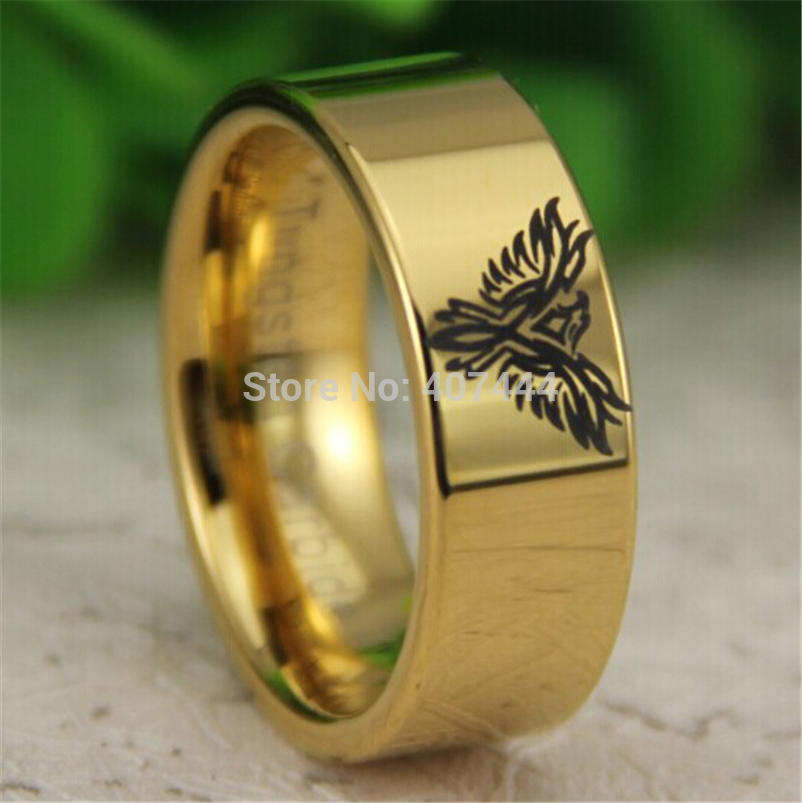 YGK Tungsten Ring YGK JEWELRY Hot Sales 8MM Gold Color Pipe Military Army Phoenix Design Men's Tungsten Wedding Ring