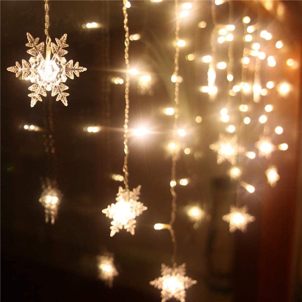 Memory 8 Mode Flashing Light Waterproof Holiday Outdoor Xmas Snowflake LED Curtain String Party Connectable Wave Fairy Light D30