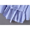 women vintage stand collar striped bow tie drawstring casual smock blouses shirts women chic kimono blusas femininas tops LS2773