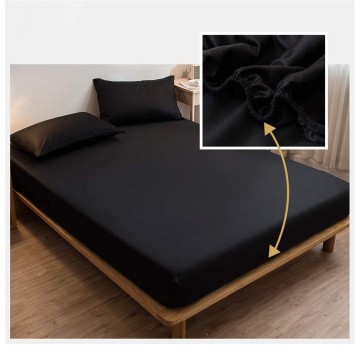 1pcs Black Bed Sheet Elastic Solid Fitted Sheets Absorbent Washable Quick Drying Bed Sheets Home Hotel Mattress Protector Cover