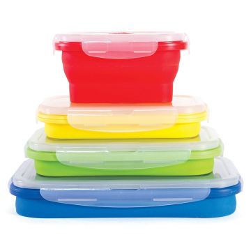Thin Bins Collapsible Containers-Set of 4 Silicone Food Storage Containers - BPA Free, Microwave, Dishwasher and Freezer Safe