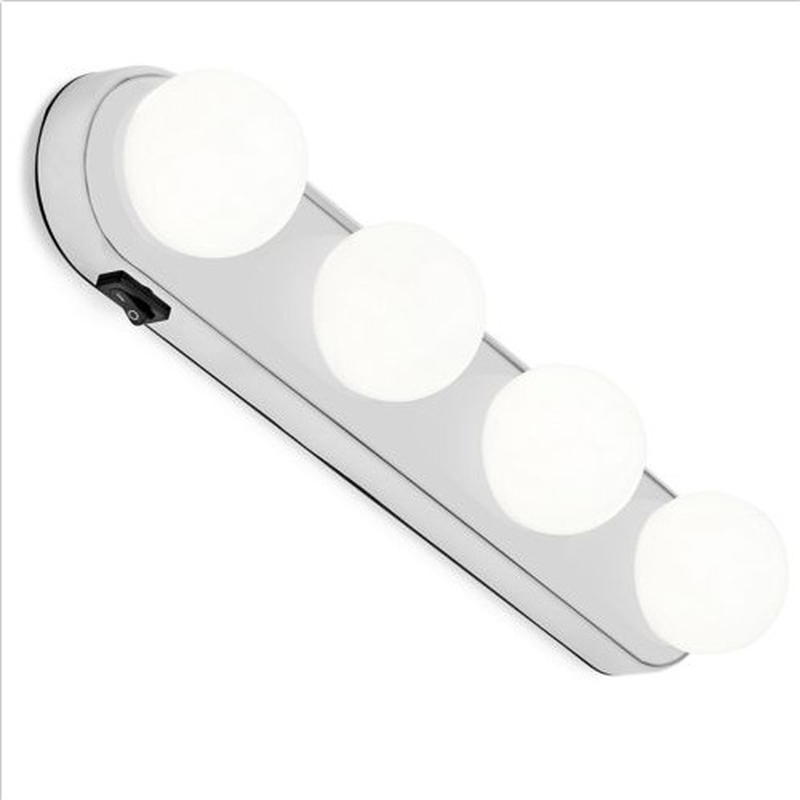 4 Bulb Led Makeup Mirror Light Suction Cup Installation Dressing Table Vanity Light Bathroom Wall Lamp Battery Powered