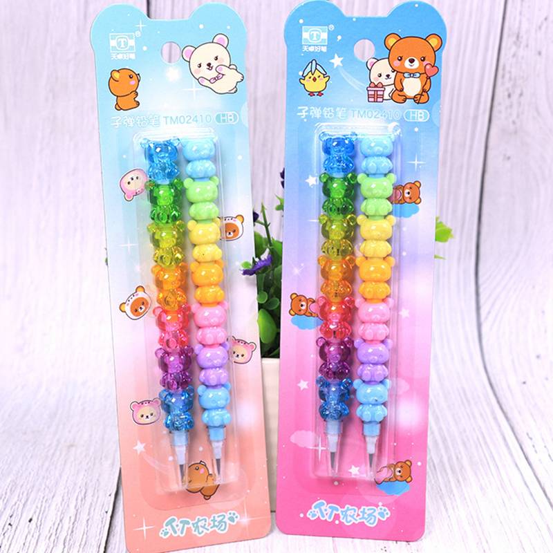 2Pcs/set Cute Bear Colorful Non-sharpening Pencils Student Writing Pens School Office Supplies Pencil for Kids Stationery Gift
