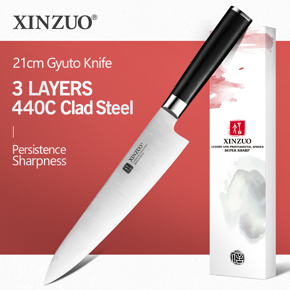 XINZUO 210/270mm Gyuto Chef Knife High Carbon 3 Layers 440C Forge Kitchen Knives Stainless Steel Meat Knife G10 Handle