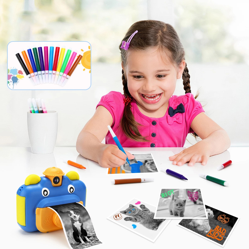 Children Instant Print Camera Rotatable Lens 1080P HD Kids Camera Toys with Thermal Photo Paper 32GB TF Card