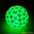 Bescon Super Jade Glow in Dark Polyhedral Dice 100 Sides, Luminous D100 die, 100 Sided Cube, Glowing D100 Game Dice