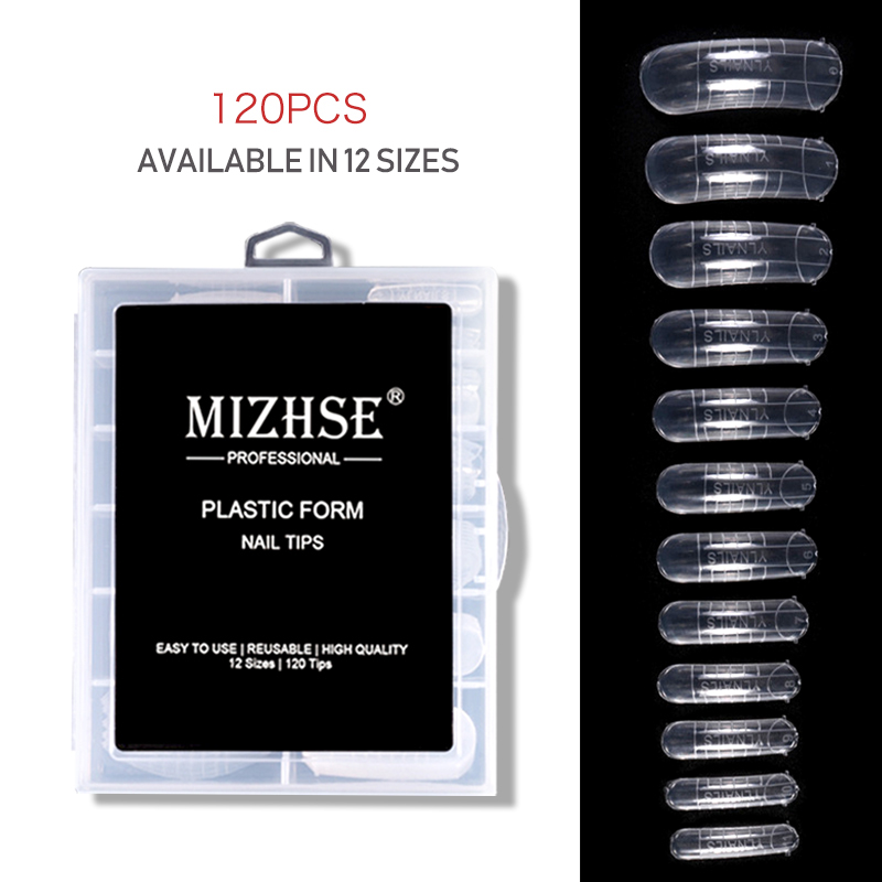 MIZHSE Finger Nail Extension Mold 120 Pcs 12 Size Clear Quick poly nail gelBuilder Tips Nail Art UV Builder UV poly nail gelTool