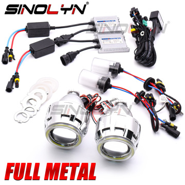 Sinolyn Projector Headlight 2.5'' Lenses Bi-xenon Angel Eyes Full Kit Metal Lens For H4 H7 Car Accessories Retrofit Use H1 HID