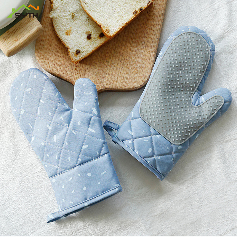 High Temperature Oven Mittens Heat Resistant Microwave Oven Glove Cotton Linen Cooking BBQ Potholders Non-slip Oven Mittens