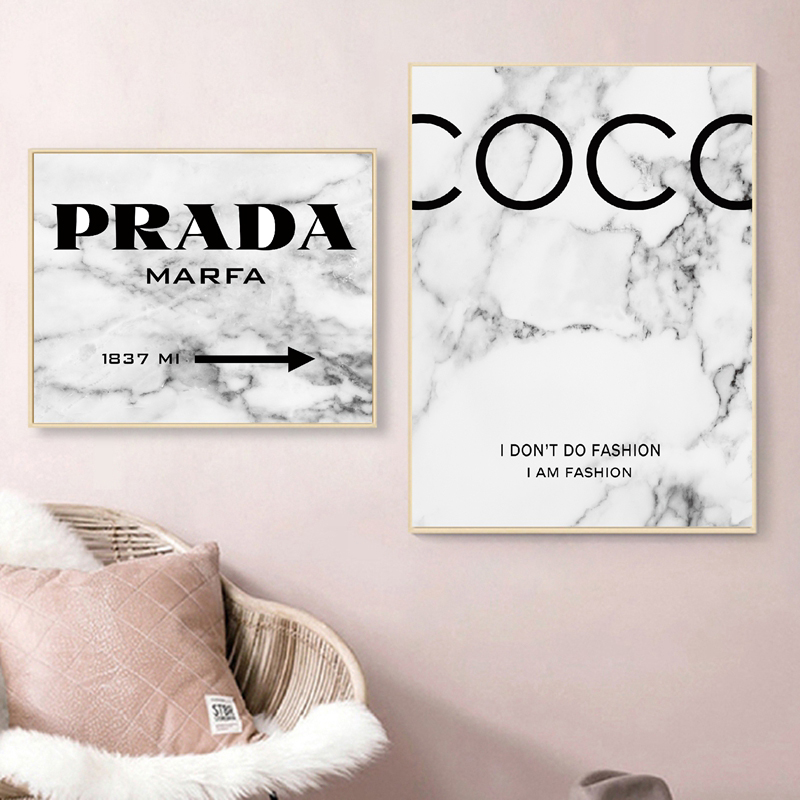 Fashion Coco Quotes Posters and Prints Modern Black White Marble Vogue-Pictures Print Canvas Painting for Living Room Home Decor