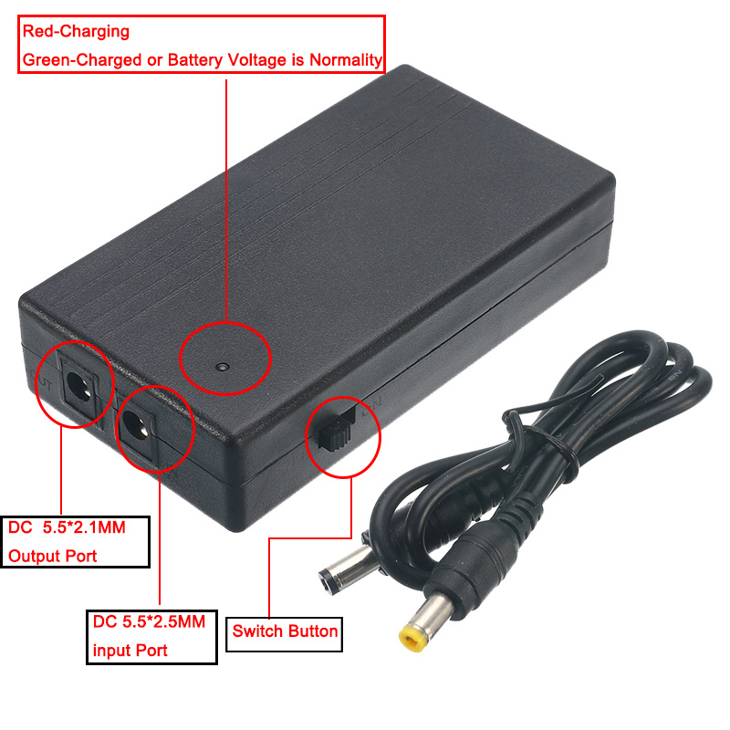 12V 2A 22.2W UPS Uninterrupted Power Supply Backup Power Mini Battery For 111x60x26mm Camera Router