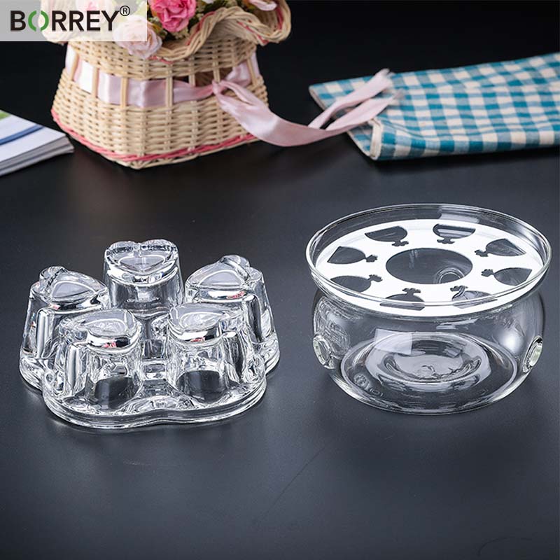 BORREYPortable Teapot Holder Base Glass Coffee Water Scented Tea Warmer Candle Holder Teapot Warmer Insulation Heart-Shaped Base