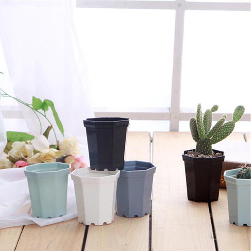 4pcs Plastic Octagon Flower Pots Modern Home Window Balcon Office Desk Succulent Planter Garden Bonsai Plant Nursery Pot