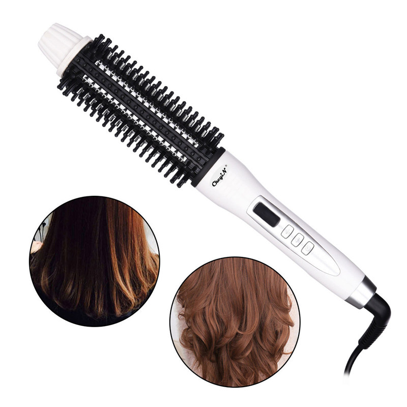 Electric Hair Styling Brush Curler Fast Curly Straight Hair Straightener Comb LCD Display Hair Curling Straightening Flat Irons