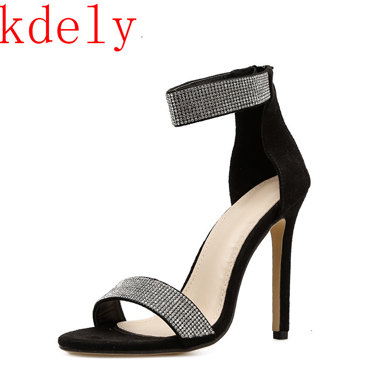 Sparkling Apricot Black Diamond Crystal High Heels Women Sandals 2020 New Summer Sexy Club Heels Sandals Women 35-43