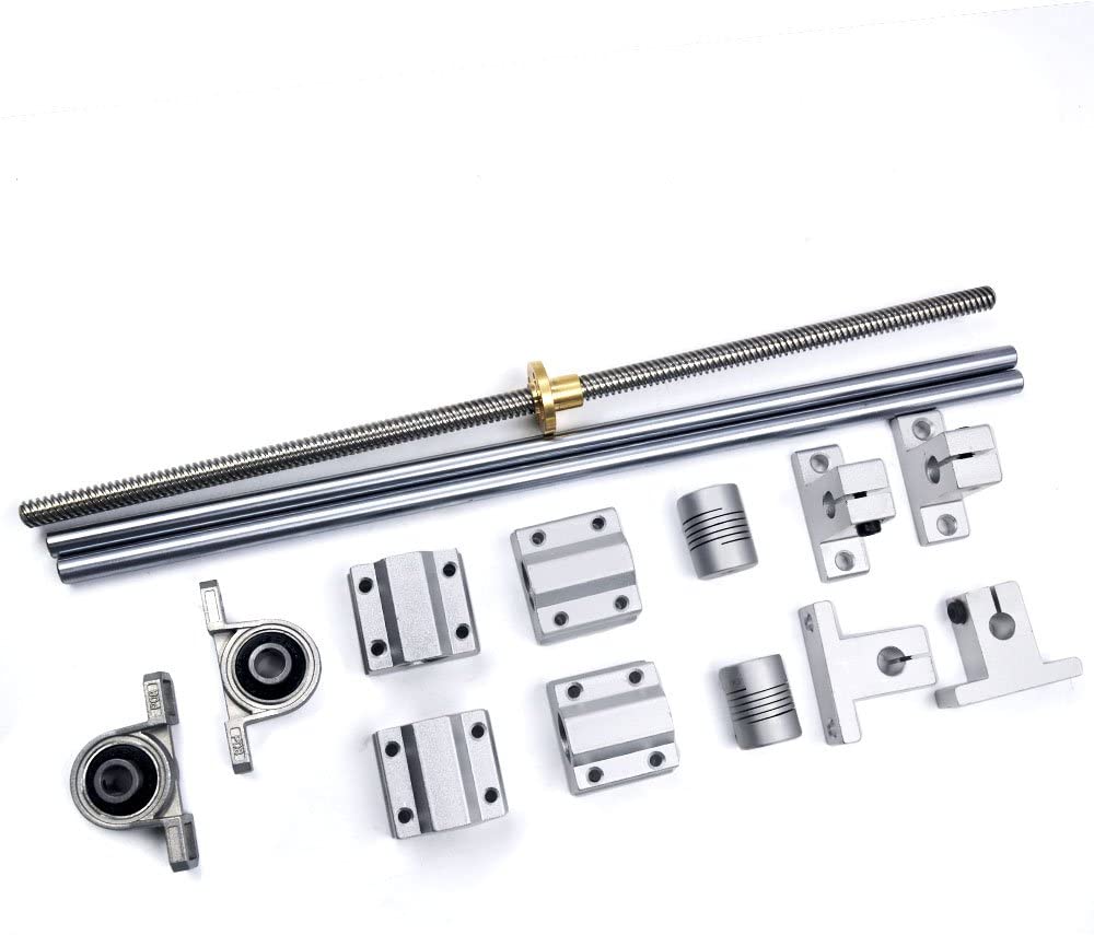 Horizontal 8mm Lead Screw 300mm Shaft Optical Axis & Pillow Slide Block Bearing & Dual Rail Shaft Support Flexible Shaft Coupler