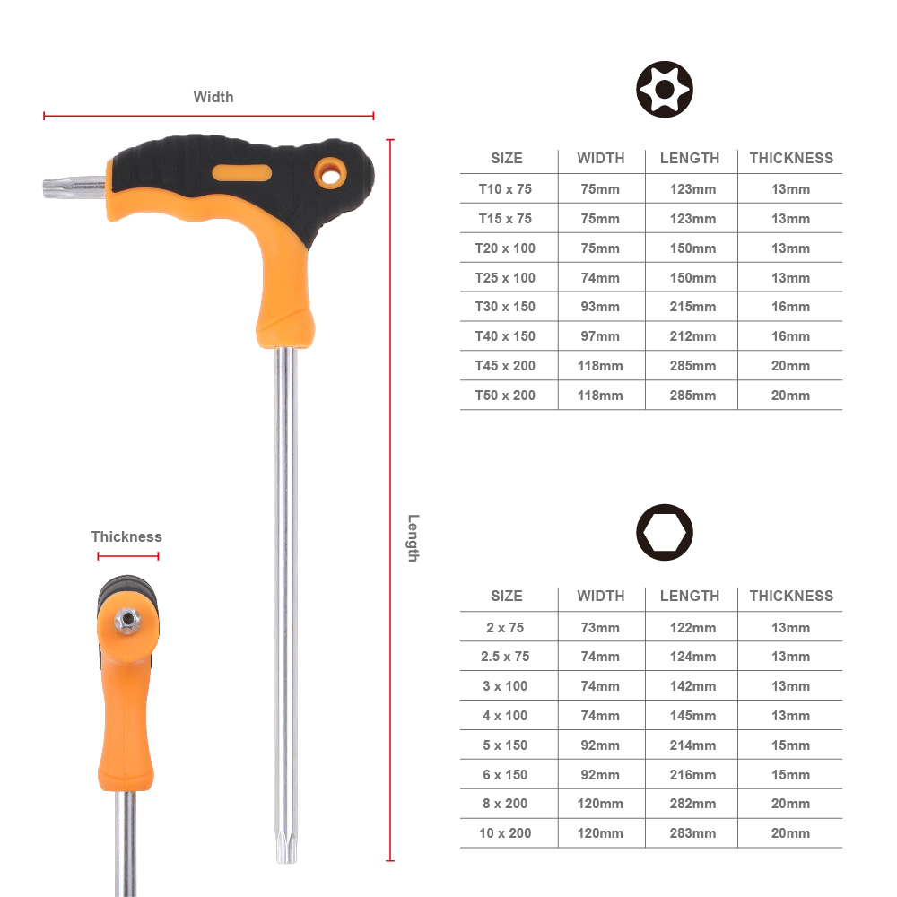 16PC T-Handle Hex Key Wrench Kit CRV Spanner Set Star Torx & Hex Ball End Screwdriver Set