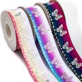 Butterfly Laser Silver Grosgrain Ribbon Kimetsu No Yaiba Printed Background