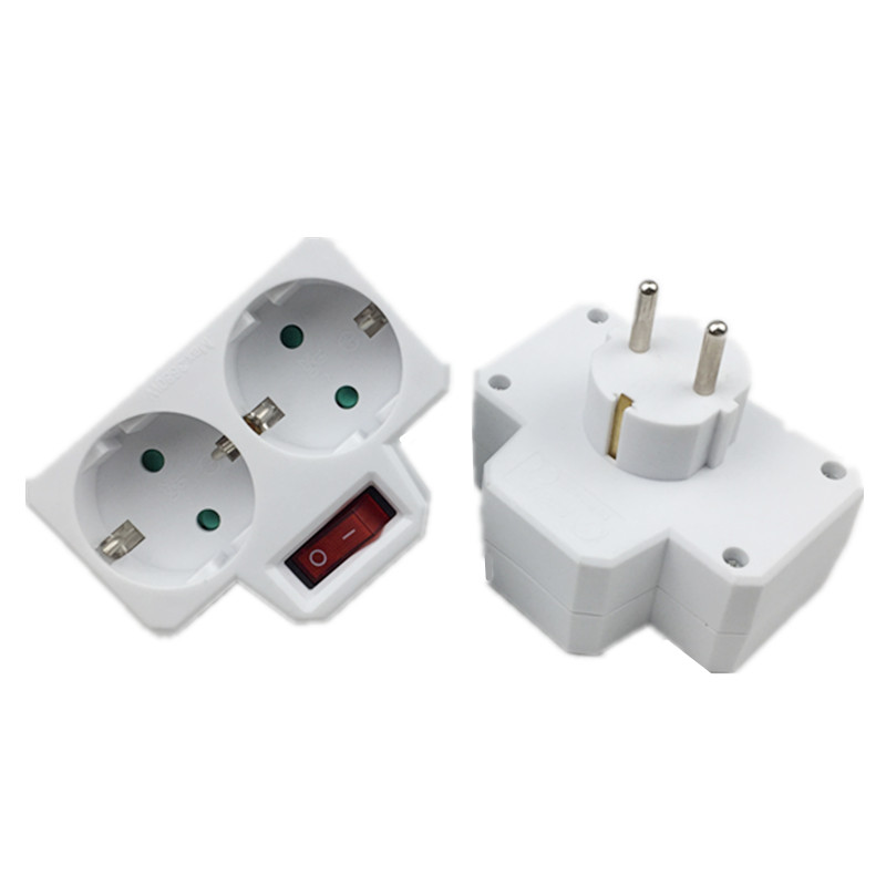 16A 250V EU Socket Electric Power Strip European Standard 1 to 3 Way Extened Socket 4.8mm German Power Extension Plug Converter