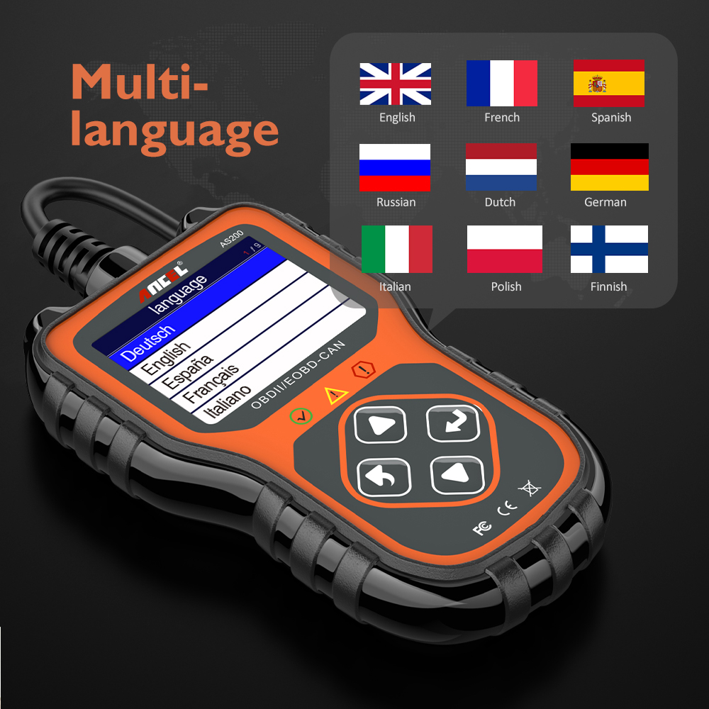 ANCEL AS200 OBD2 Scanner Live Data OBD 2 Code Reader Multi-language Car Scanner For Engine Check Car Diagnostics