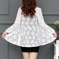 Lace Cardigan Women Thin Three Quarter Sleeve Hollow Out Open Cardigans Tops Female Sunscreen Clothes Flowers Lace Blouse Shirts